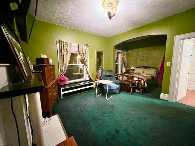 miscellaneous room with carpet flooring and a textured ceiling