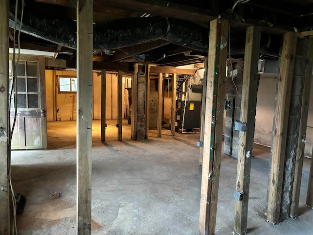 basement with heating unit