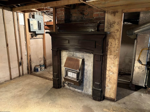 details with concrete flooring and electric panel