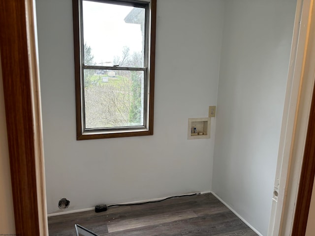 washroom featuring washer hookup, dark hardwood / wood-style flooring, and a healthy amount of sunlight