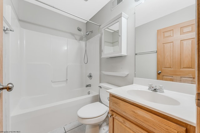 full bathroom with tile patterned floors, vanity, toilet, and bathtub / shower combination