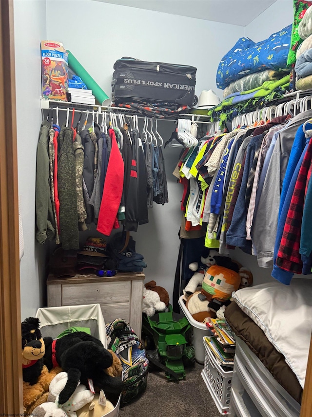 walk in closet featuring carpet floors