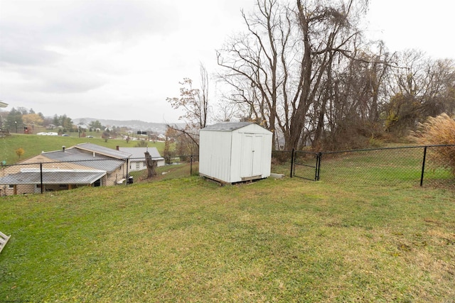 view of yard with a storage unit