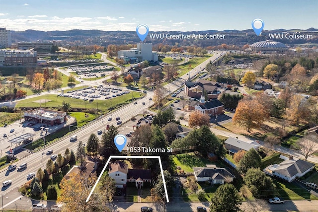 1053 Takoma St, Morgantown, WV 26505 - aerial overview of property's location featuring property boundaries highlighted