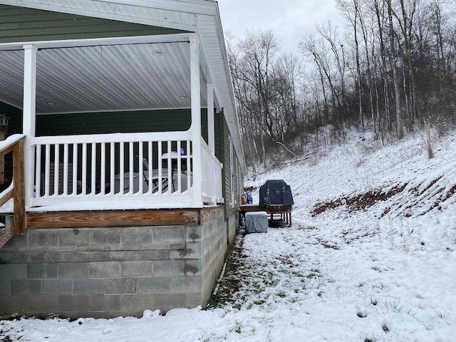 view of snow covered exterior