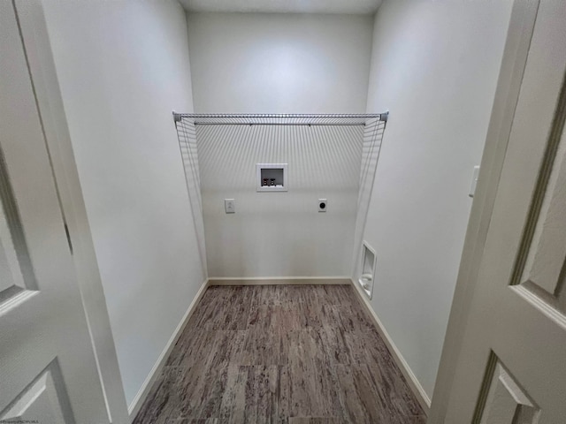 washroom featuring hardwood / wood-style flooring, electric dryer hookup, and hookup for a washing machine