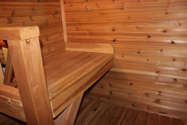 view of sauna featuring hardwood / wood-style floors