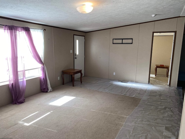 carpeted spare room featuring a textured ceiling