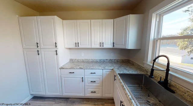 kitchen featuring white cabinets, dark wood-type flooring, and sink