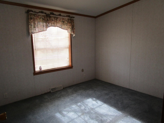 carpeted empty room featuring crown molding