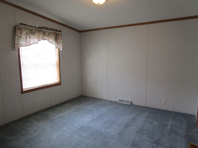 empty room featuring carpet floors and crown molding