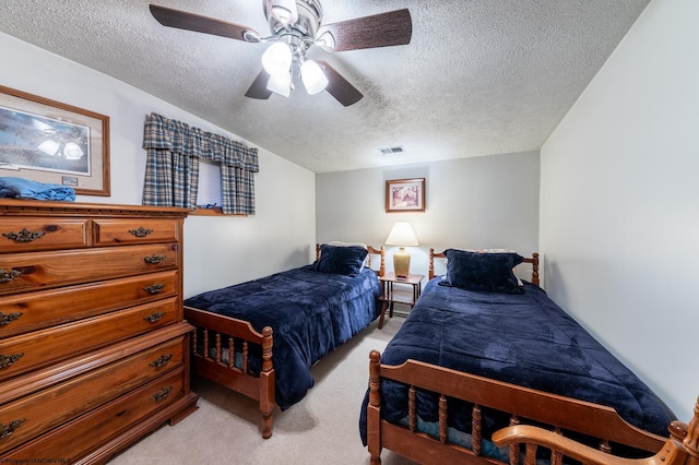 2302 Red Rock Rd, Rowlesburg, WV 26425 - bedroom with a textured ceiling, light carpet, and a ceiling fan