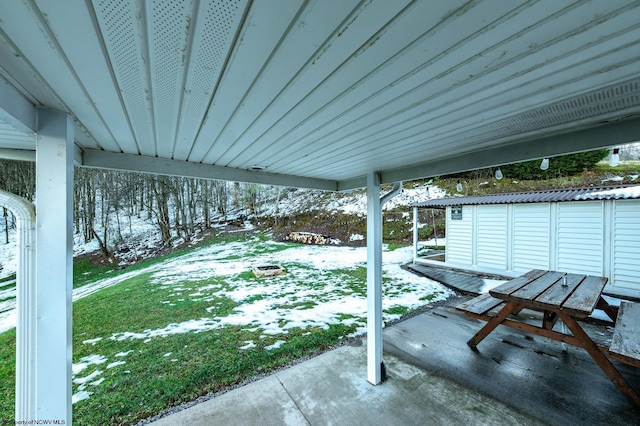 2302 Red Rock Rd, Rowlesburg, WV 26425 - snow covered patio featuring a patio