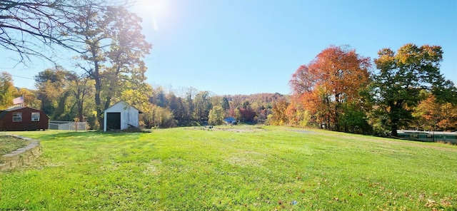 view of yard featuring a shed