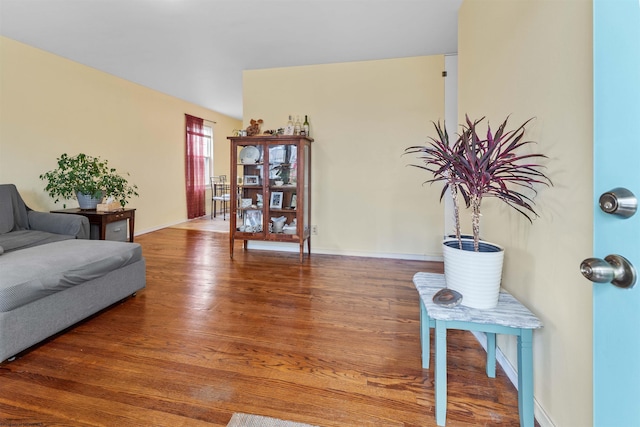 sitting room with hardwood / wood-style flooring