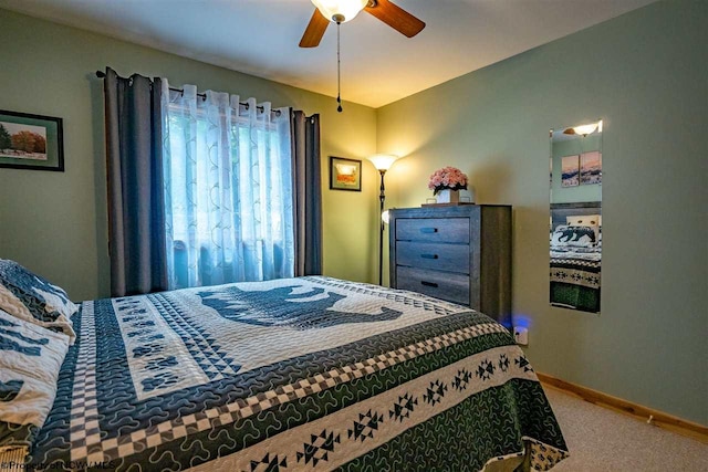 bedroom featuring carpet flooring and ceiling fan