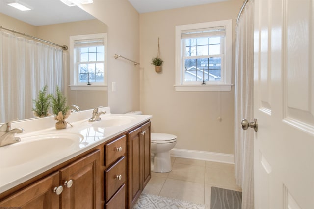 bathroom featuring tile patterned floors, plenty of natural light, toilet, and vanity