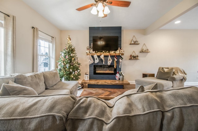 living room with ceiling fan