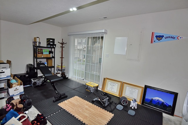 exercise room featuring electric panel