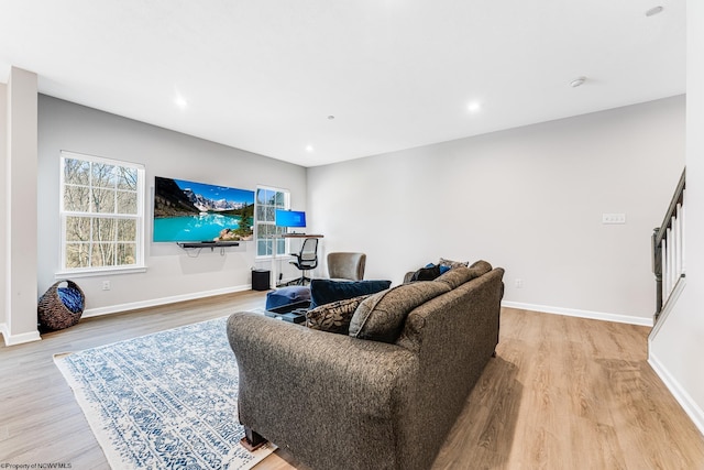 living room with light wood-type flooring