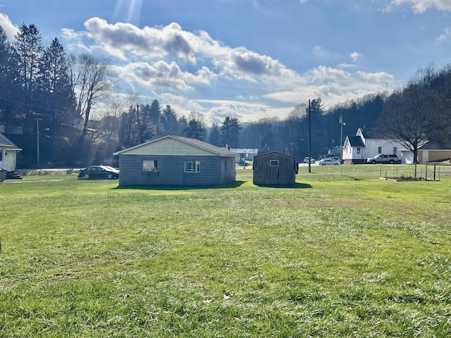 view of yard featuring a shed