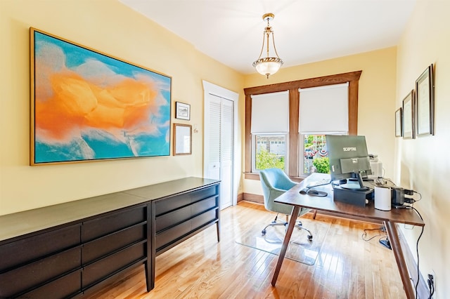 home office featuring light hardwood / wood-style flooring