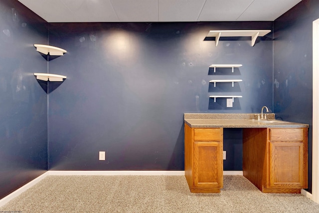 bar with light carpet and sink