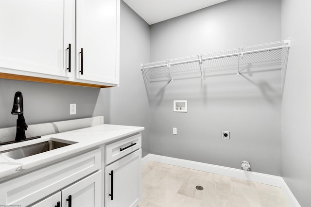 laundry room with washer hookup, sink, cabinets, and hookup for an electric dryer