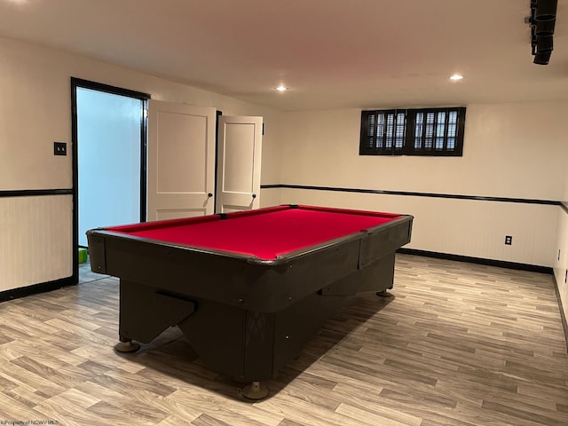 game room featuring light hardwood / wood-style floors and pool table