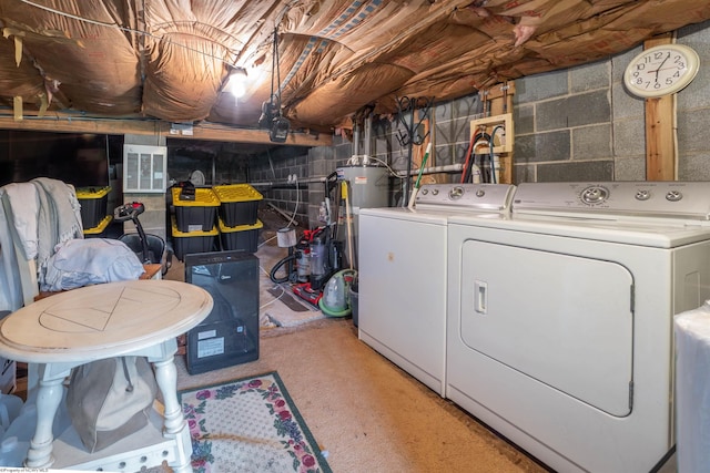 laundry area featuring separate washer and dryer and water heater