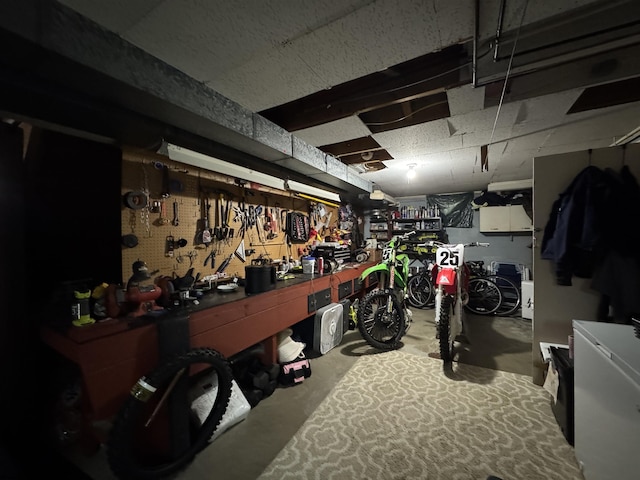 basement featuring a workshop area