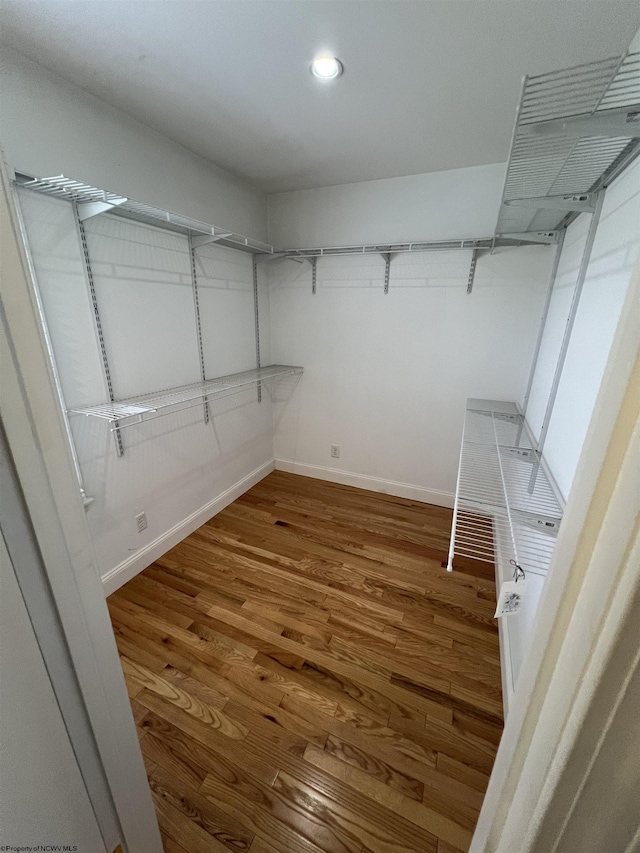 walk in closet with hardwood / wood-style floors