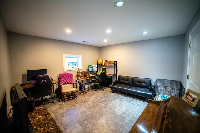 office featuring visible vents and recessed lighting