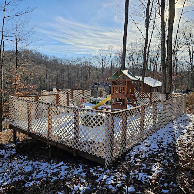 view of dock featuring a playground