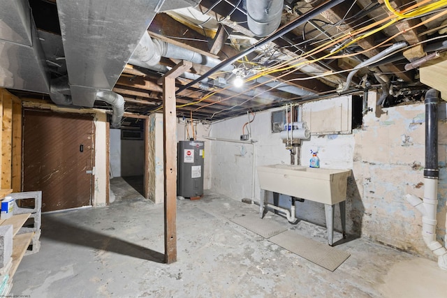 basement with electric water heater