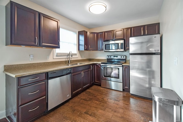 kitchen featuring sink, dark wood-type flooring, and appliances with stainless steel finishes