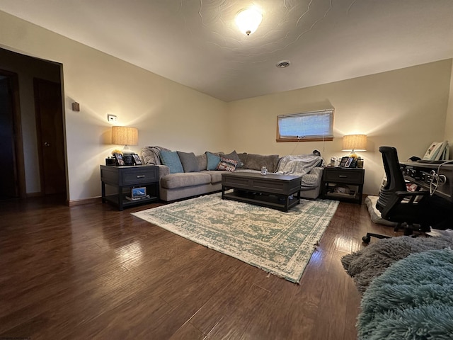 living room with dark wood-type flooring