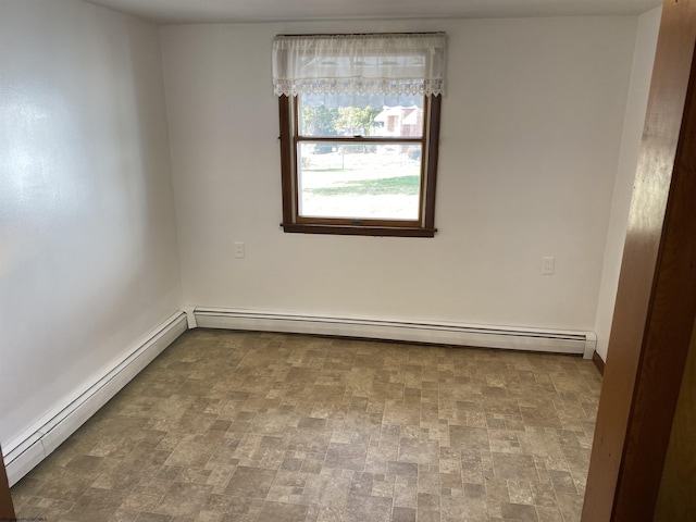 unfurnished room featuring baseboard heating