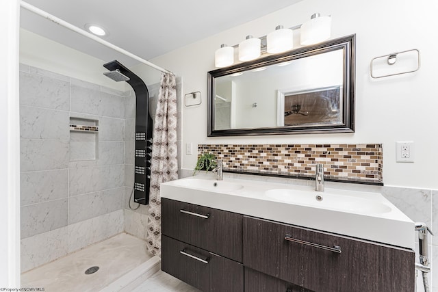 bathroom featuring vanity and walk in shower