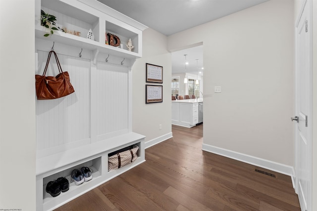 mudroom with dark hardwood / wood-style floors