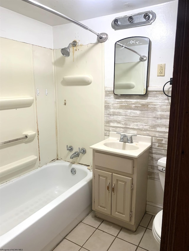 full bathroom featuring bathing tub / shower combination, tile patterned flooring, vanity, and toilet