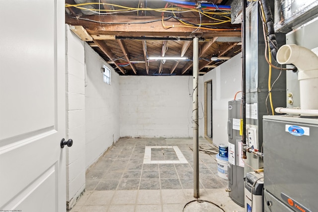 basement with water heater