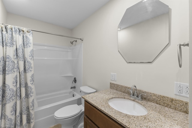 full bathroom with vanity, toilet, and shower / bath combo with shower curtain