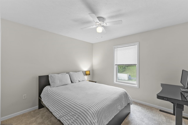 bedroom featuring carpet flooring and ceiling fan