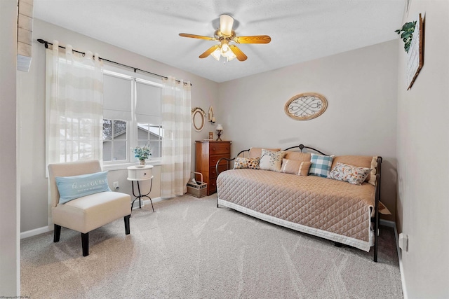 bedroom featuring carpet floors and ceiling fan