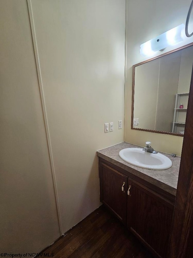 bathroom with wood-type flooring and vanity