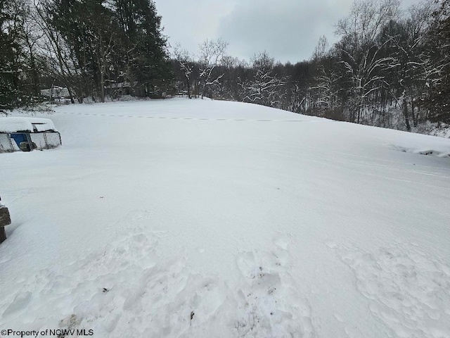 view of yard layered in snow