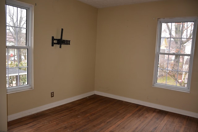 spare room featuring a healthy amount of sunlight and dark wood-type flooring