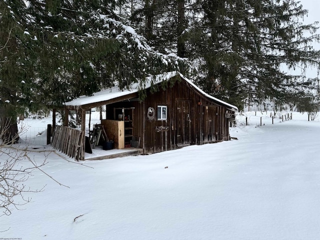 view of snow covered exterior