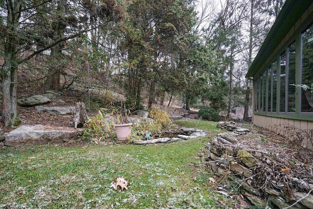 view of yard with a sunroom